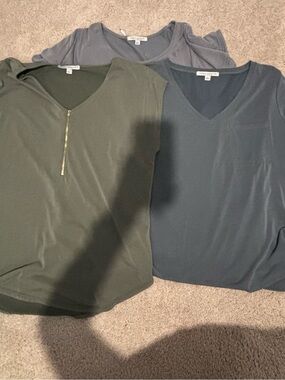 Green Envelope Women’s four-Pack V-Neck Tops in Olive, Navy, and Gray
